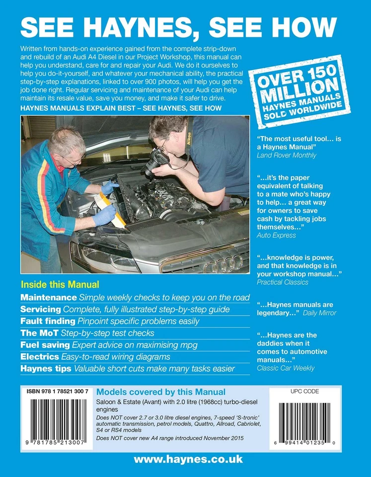 Audi A4 Diesel (Mar 2008-Oct 2015) Haynes Repair Manual 08 to 65 - Image 2 of 4