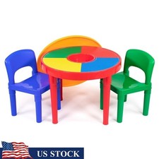 Kids 2-in-1 Activity Table  Chair Set W/ Storage Building Blocks Play Home New