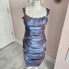 LKNW Bill Levkoff blue purple metallic Satin Cocktail Ruch Sleevle Dress 12