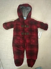 Snowsuit Infant 6/9 Mo Red Plaid PISTACHIO Fleece NWT