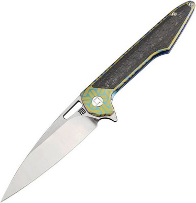 Artisan Archaeo Framelock Blue M390 Folding Knife Titanium