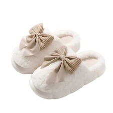 Women's Bowknot Platform Slippers - Fluffy Faux Fur Winter House Shoes