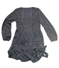 Express Womens L Black Polka Dot Long Sleeve Wrap Mini Dress Flowy