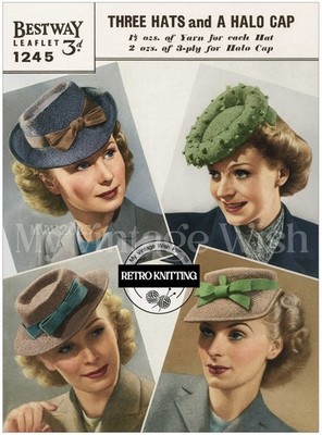 1940er Jahre Vier Kriegshüte Strickmuster