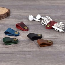 Genuine Leather Cable Organizer Cord Winder Holder Earphone Wire Management UK