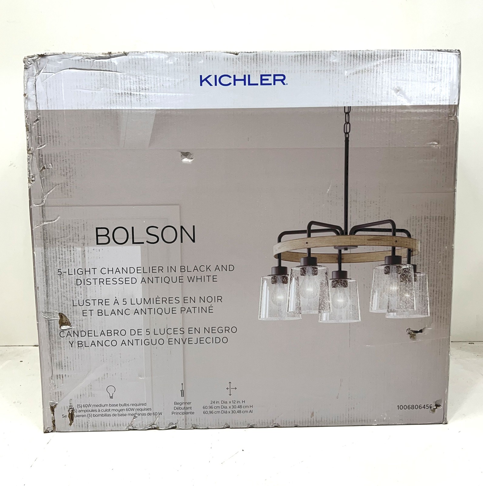 Kichler Bolson 24 in. 5-Light Black Distressed Antique White Chandelier 82380