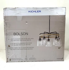 Kichler Bolson 24 in. 5-Light Black Distressed Antique White Chandelier 82380