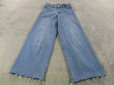 Zara Jeans Youth 11-12 Blue Wide Leg Raw Hem High Rise Denim Pants Casual