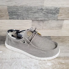 Hey Dude Wally Stretch Shoes Mens 8 / Womens 10 Beige Canvas Slip On Loafer