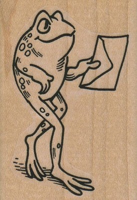 Frog Walking With Envelope 1 3/4 x 2 1/2'' Rubber Stamp, Frog Stamp