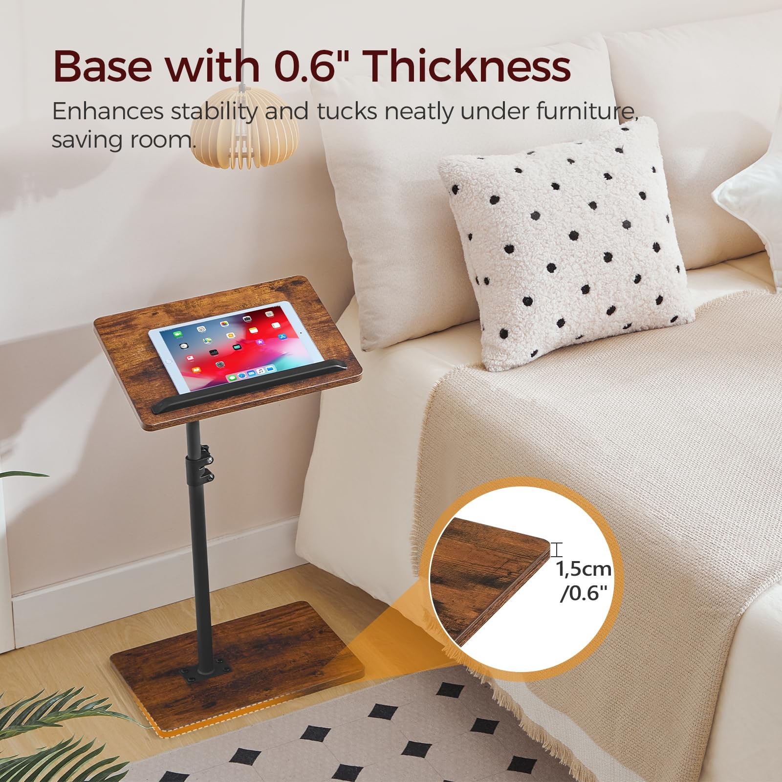 MAHANCRIS TV Tray Table, Sofa Armrest Tray Table for Couch, 360° Swivel Heigh...