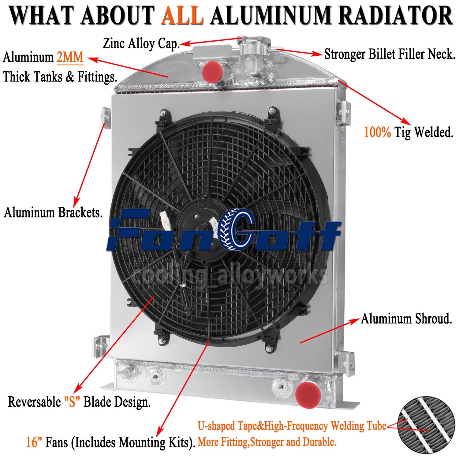 Fit 1932 Fitd Model A Base Grill Shells Chevy Aluminum 3 Row Radiator Shroud Fan