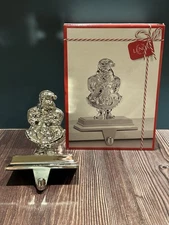 Lenox Santa Stocking Holder Silver Filigree Christmas Mantle Hanger w/Box| Set 4