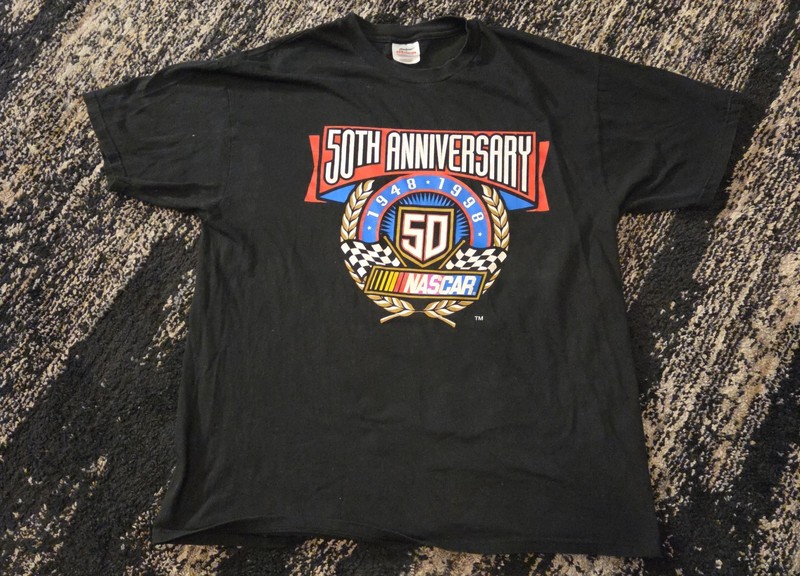 Vintage 90s Nascar 50th Anniversary Black T-Shirt Size Men's XL