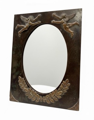 Jorge Bautista Signed Mid-Century Mexican Cast Brass 9  Mirror Cherubs Bronze