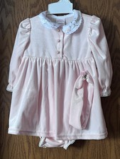 Vintage Bib Collar 3-piece Pink Dress,shorts &Headband Set Sz:24 Months USA Made