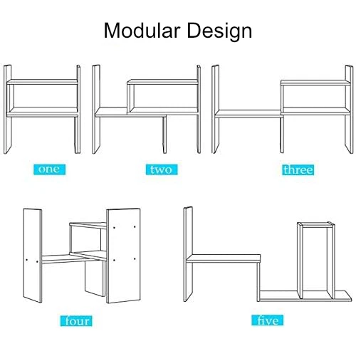 Adjustable Desk Storage Organiser for Home Office, White Wood Modular Book Shelf - Image 2 of 4