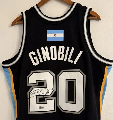 Manu Ginobili San Antonio Spurs Signed Mitchell & Ness Auto NBA HOF Jersey BAS