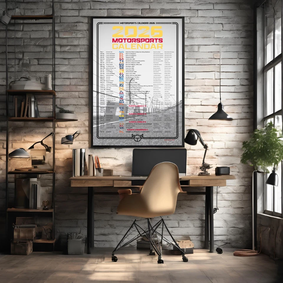 2026 Motorsports Calendar Poster Full NASCAR Race Schedule Racing Fans Best Gift - Image 2 of 4