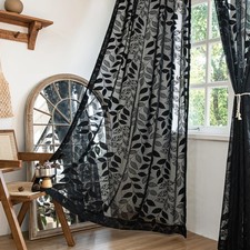 Lace Black Sheer Curtains for Bedroom Living Room Studio 84inch Long Elegant ...
