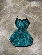 Vintage teal lingerie slip dress with black lace trim No size tag