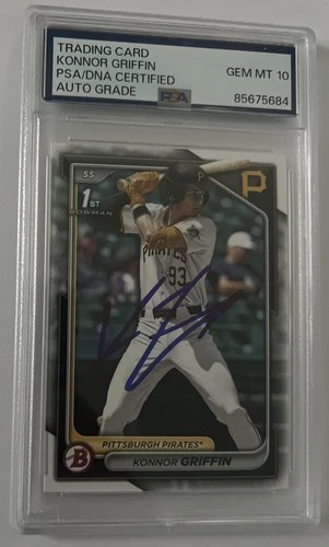 Konnor Griffin Signed Card 1st Bowman Paper Auto Pittsburg Pirates PSA 10