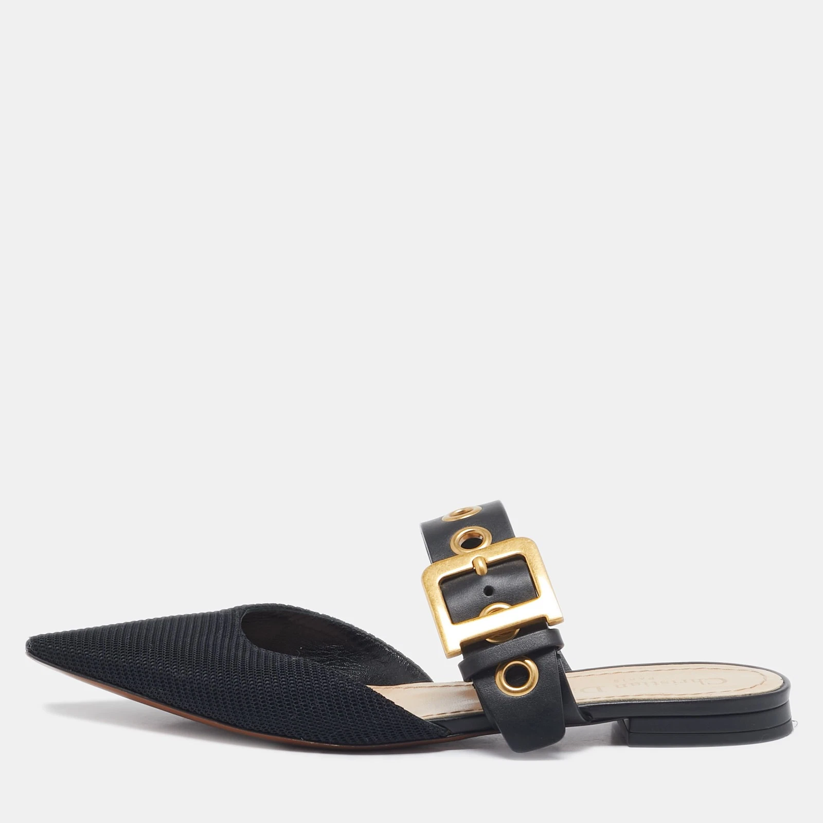 Mules plates Dior noires techniques tissu et cuir D Dior pointure 37,5