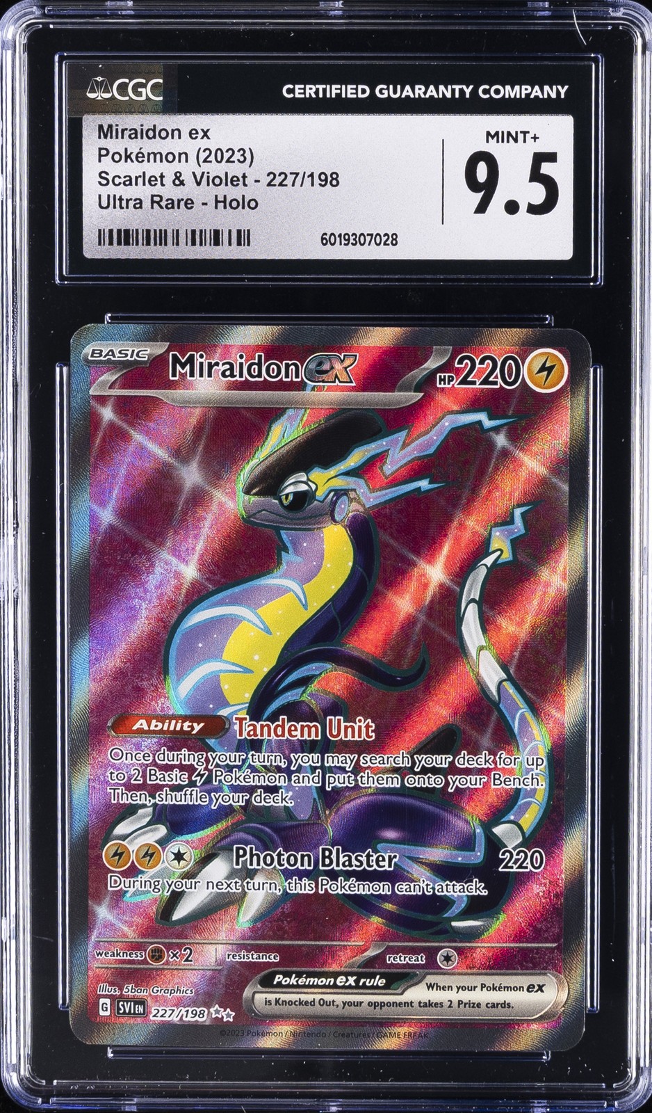 2023 POKÉMON SCARLET & VIOLET ULTRA RARE,  HOLO #227/198 MIRAIDON EX CGC 9.5