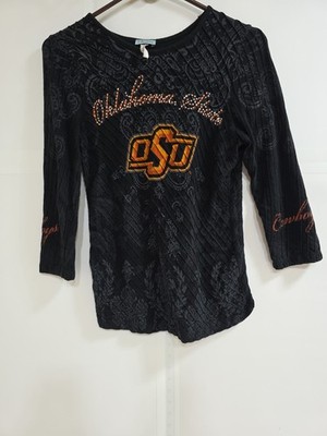 Womens Size Small OSU Oklahoma State University Cowboys 3/4 Sleeve Rhinestones