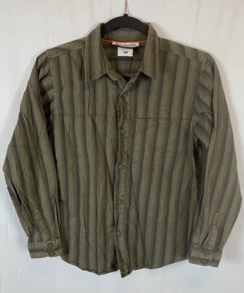 Camisa de campamento Columbia para jóvenes niños manga larga a rayas verde talla M aire libre PFG Foto 3 de 4
