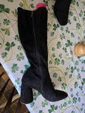 Sam & Libby Black Knee High Block Heel Square Toe Zip Bootie Fabric Size 10