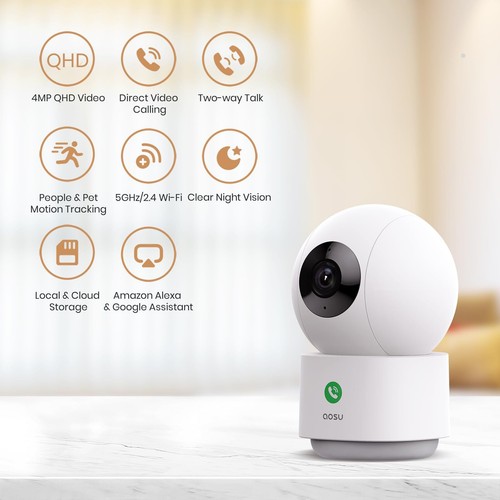 AOSU 4MP Security Camera Indoor - 2.5K Baby Monitor Pet Camera 360° for Home ... - Picture 7 of 7