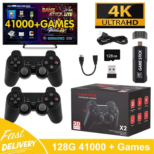 128G Game Stick Retro Game Console 4K HD 2.4G Wireless Controller 40000+Games US