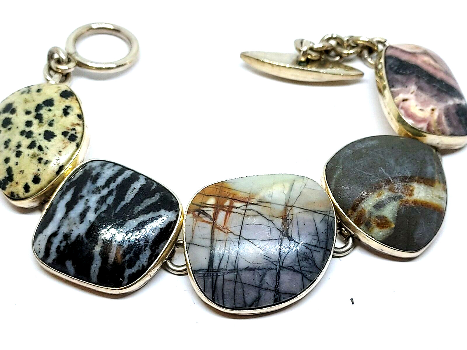 BOLD Sterling Silver  Brown Stone Toggle Bracelet… - image 2