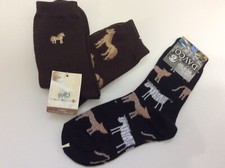 3 PAIRS WOMENS NOVELTY ANIMAL CREW SOCKS  NWL HORSES/ZEBRAS/LIONS  CUTE 