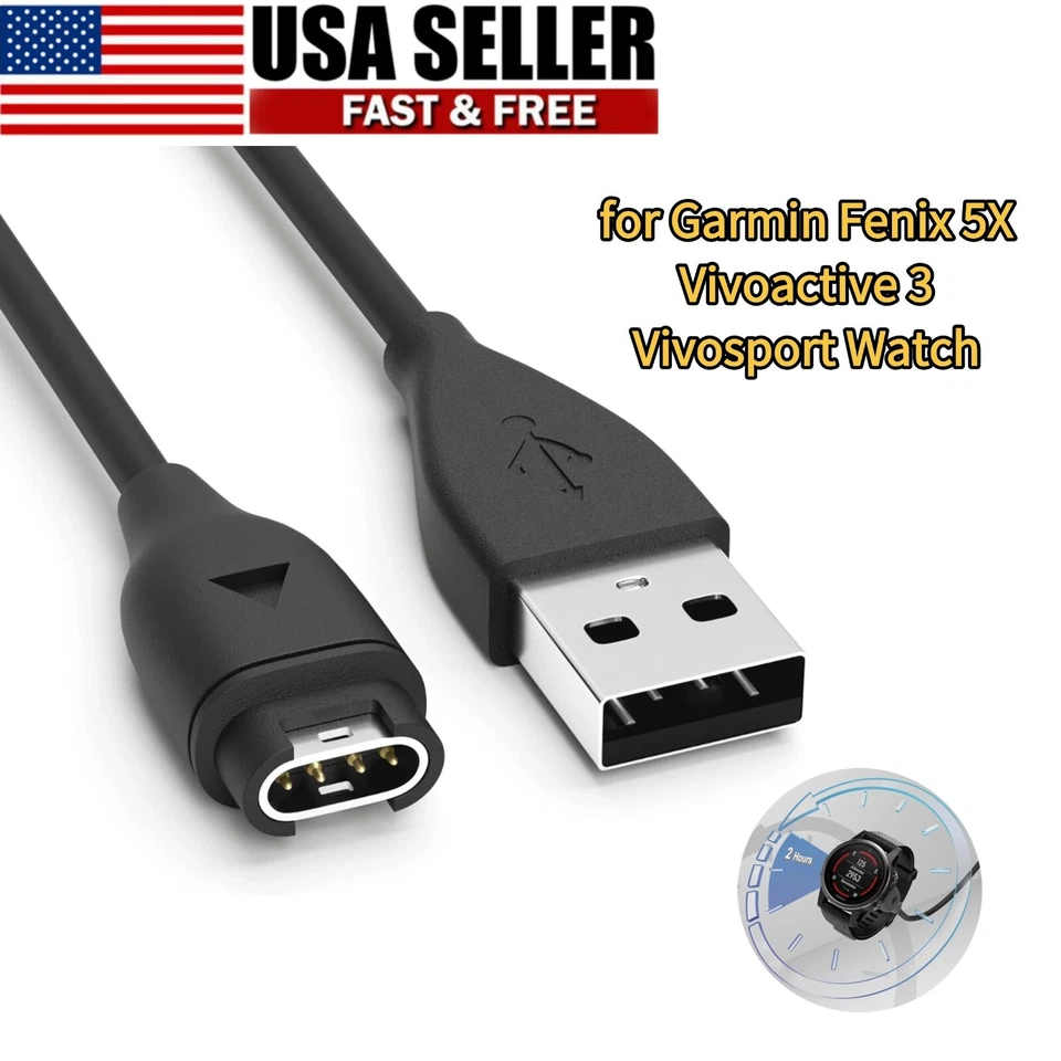 USB Charger for Vivoactive 3 Vivosport Garmin Fenix 5X Watch Charging Cable Cord