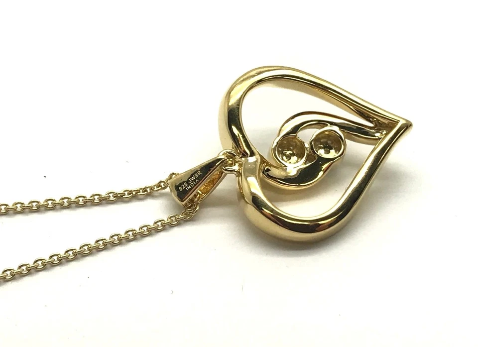 Sterling Silver Gold Tone Diamond Flower Cluster Heart Loop Swirl Love Necklace - Изображение 4 из 4