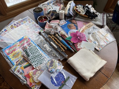VINTAGE Craft Lot HUGE Embroidery Cross Stitch Lot Floss, Fabric Scrapbooking - Picture 2 of 12