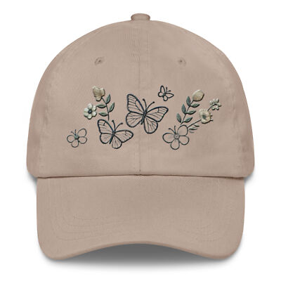 Beautiful Embroidered Butterfly & Flowers Dad Hat - Stylish  display picture 1
