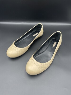 値下げ【BOTTEGA VENETA】 NAPPAフラットシューズ39 Bottega Veneta Taupe Nude Nappa Woven Leather Ballet Flats Cap Toe