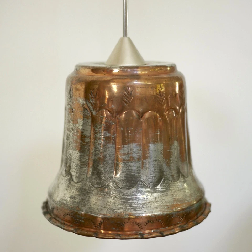 Vintage French Country Rustic Primitive Copper Hanging Pendant Light Fixture 4" - Image 2 of 4