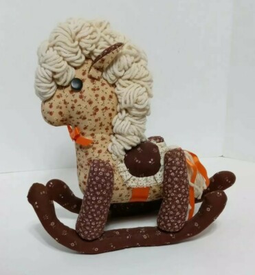 Vintage Handmade Plush Fabric Rocking Horse Brown Tan Floral Cottagecore  Decor