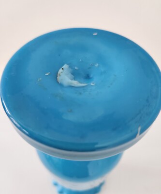 Ancien Vase En Verre Soufflé Opaline Bleu Fin Avec Motif Floral Émaillé - Déco Loft Vintage