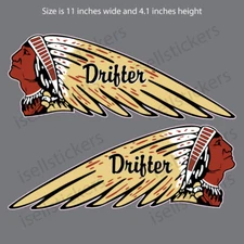 BM-12128 Kawasaki Drifter Indian Motorcycle Head Tank Decal Sticker 11 inch PAIR