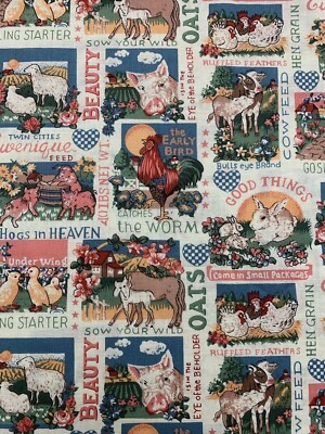 Vintage Feed Sack Label Fabric Farm Animals Chicken Cow Pig Concord Kessler 1 Yd