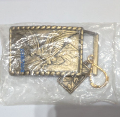 Vtg Flying Eagle With Rope Boarder Brass Tone Belt Buckle With Matching Pendant