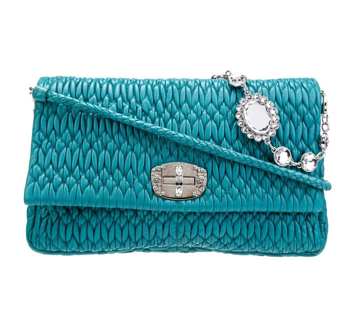 Miu Miu Nappa Mayelassé Crystal Shoulder Bag Turquoise