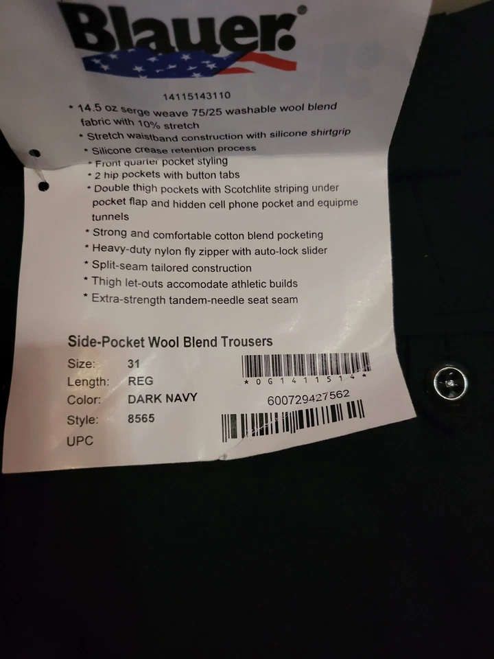 Blauer side pocket wool blend trousers dk NAVY sz 31 reg st 8655 free ship - Image 2 of 3