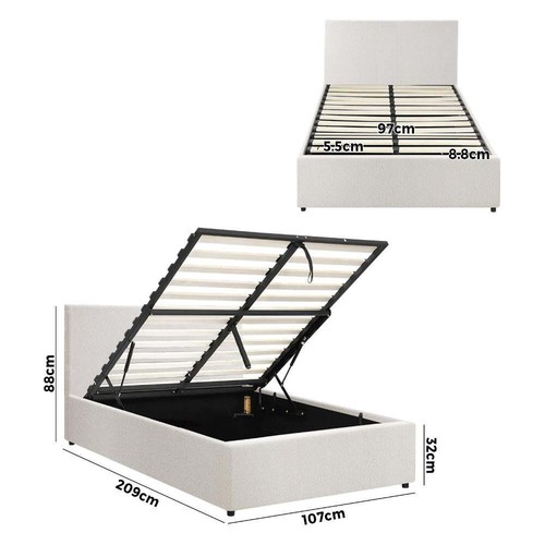 Premium Milano White Boucle Fabric Gas Lift Storage Bed | Two In One Bed - Picture 11 of 14
