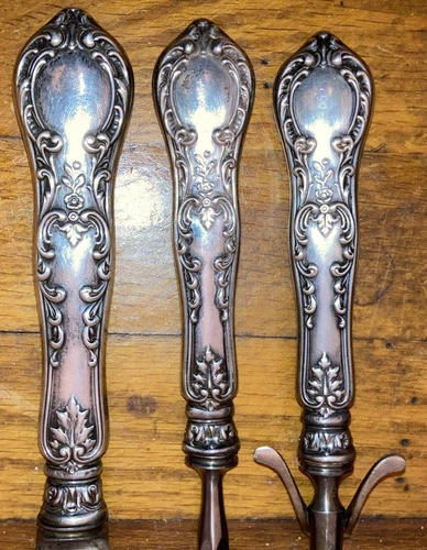 Antique 1875 Gorham H 140 Sterling Silver 3 Piece Carving Set 15” Knife  NO MONO